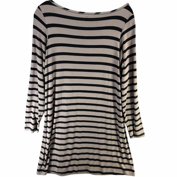 Yala T-Shirt Dress Womens M Beige Black Striped Bamboo Viscose Soft Comfort - Picture 4 of 14